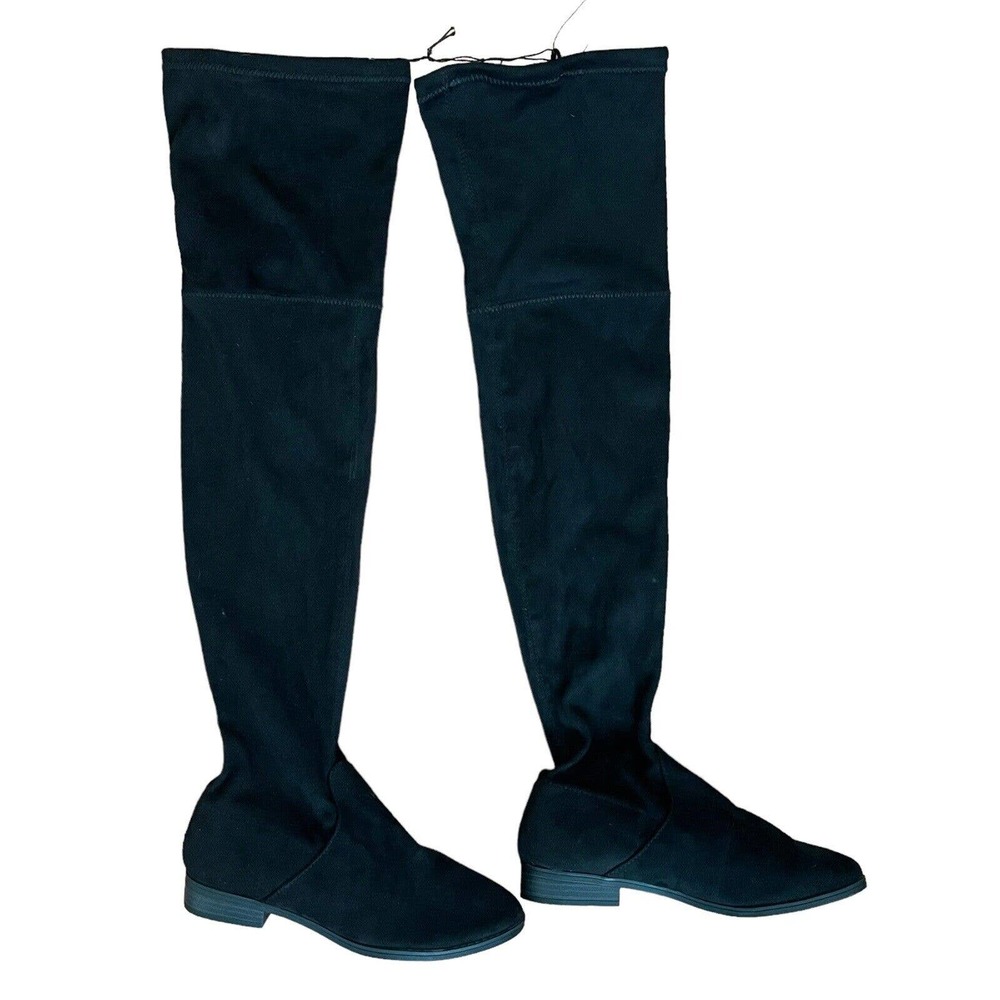 Express 6 Over The Knee Sock Boots Black Solid Flat Heel Stretch NWT